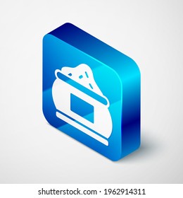 Isometric Indian spice icon isolated on grey background. Blue square button. Vector