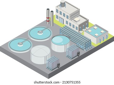 Isometric industrial area of desalination plant illustration