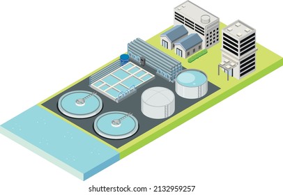 Isometric industrial area of desalination plant illustration