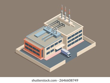 Isometric industrial building with chimney