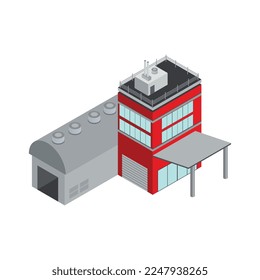 Isometric industrial buildings composition with isolated images of plant facilities factory architectural forms vector illustration