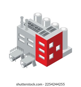 Isometric industrial buildings composition with isolated images of plant facilities factory architectural forms vector illustration