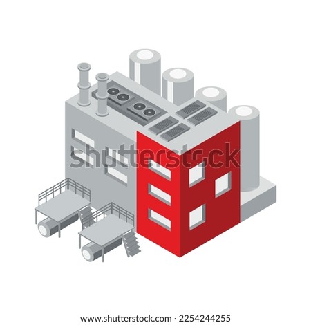 Isometric industrial buildings composition with isolated images of plant facilities factory architectural forms vector illustration