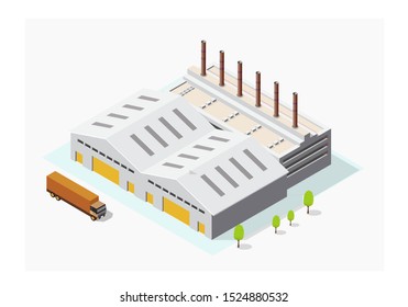 isometric Industrial buildings composition with view of the facilities vector illustration like chimney