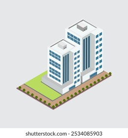 Isometric industrial buildings, offices and manufactured houses. 3d map vector illustration