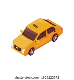Composición isométrica de la ciudad industrial con imagen aislada de la ilustración del vector del vehículo de taxi