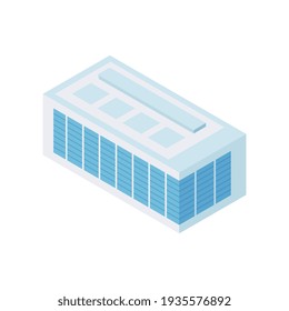 Isometric industrial city composition with isolated image of modern building vector illustration