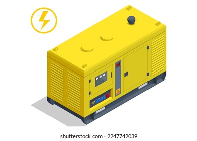 Isometric industrial diesel power generator. Portable electric power-generator, generator-trailer. Standby generator.