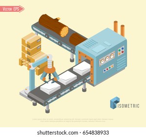 Isometric industrial factory horizontal banners with automated lines of production paper  vector illustration