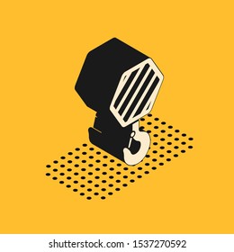 Isometric Industrial hook icon isolated on yellow background. Crane hook icon.  Vector Illustration