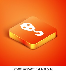 Isometric Industrial hook icon isolated on orange background. Crane hook icon.  Vector Illustration