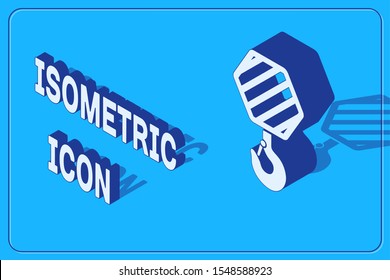 Isometric Industrial hook icon isolated on blue background. Crane hook icon.  Vector Illustration