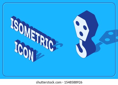 Isometric Industrial hook icon isolated on blue background. Crane hook icon.  Vector Illustration