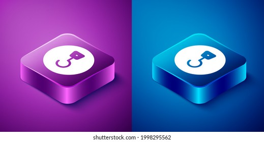 Isometric Industrial hook icon isolated on blue and purple background. Crane hook icon. Square button. Vector