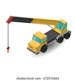 Isometric industrial mobile crane for construction. Vector illustration