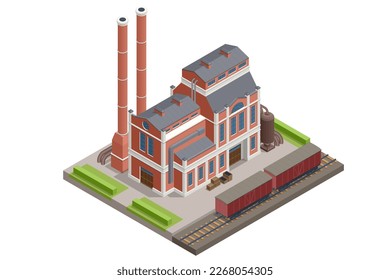 Isometric Industrial plant, factory. Vintage building. Old beer factory or Old manufactory