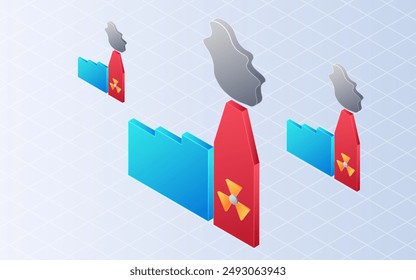 Isometric industrial pollution on white background.
