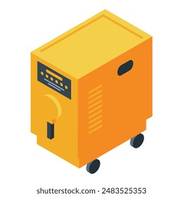 Isometric industrial power generator with diesel fuel engine and 3d illustration for portable electricity backup supply in construction and engineering industry