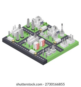 Almacén industrial isométrico ilustrado en Vector sobre fondo blanco