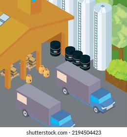 isometric industry cartel with trucks