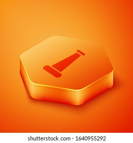 Isometric Industry metallic pipe icon isolated on orange background. Plumbing pipeline parts of different shapes. Orange hexagon button. Vector Illustration