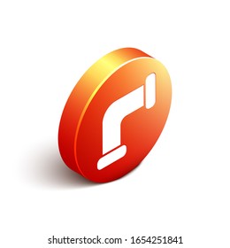 Isometrische Industrie Metallrohrsymbol einzeln auf weißem Hintergrund. Rohrleitungsteile verschiedener Formen. orangefarbene Kreistaste. Vektorillustration-Illustration