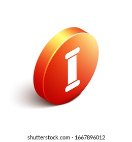 Isometric Industry metallic icono de tubería aislado en fondo blanco. Piezas de tubería de fontanería de diferentes formas. Botón de círculo naranja. Ilustración vectorial
