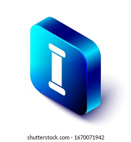 Isometric Industry metallic pipe icon isolated on white background. Plumbing pipeline parts of different shapes. Blue square button. Vector Illustration