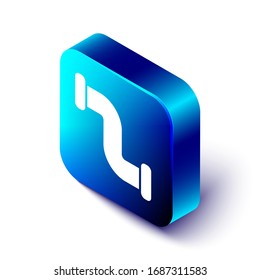 Isometric Industry metallic pipe icon isolated on white background. Plumbing pipeline parts of different shapes. Blue square button. Vector Illustration