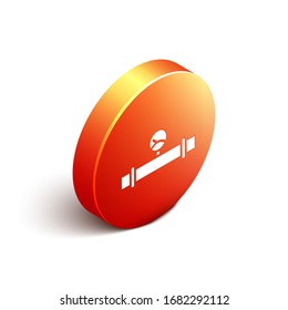 Isometric Industry metallic pipe and manometer icon isolated on white background. Orange circle button. Vector Illustration