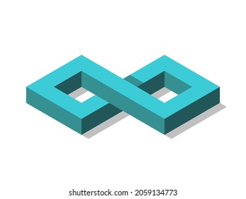 Isometrisches Unendlichkeitszeichen auf weiß. Prozess, Ewigkeit, Zeit, Mathematik und Philosophie Konzept. Flaches Design. EPS 8 Vektorgrafik, keine Transparenz, keine Farbverläufe