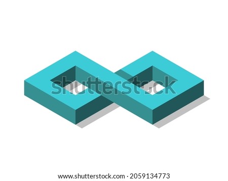 Isometric infinity sign on white. Process, eternity, time, mathematics and philosophy concept. Flat design. EPS 8 vector illustration, no transparency, no gradients