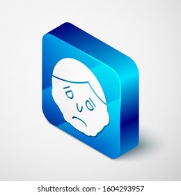 Isometric Inflammation on face icon isolated on white background. Blue square button. Vector Illustration