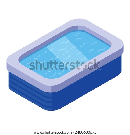 Isometric inflatable pool illustration with vibrant colors, perfect for summer leisure and outdoor recreation
