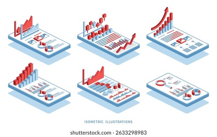 Gráfico de infografía isométrica en el teléfono inteligente.