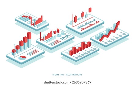 Gráfico de infografía isométrica en el teléfono inteligente.