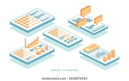 Gráfico de infografía isométrica en el teléfono inteligente.