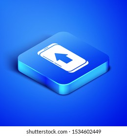 Isometric Infographic of city map navigation icon isolated on blue background. Mobile App Interface concept design. Geolocation concept. Blue square button. Vector Illustration