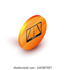 Isometric Infographic of city map navigation icon isolated on white background. Mobile App Interface concept design. Geolacation concept. Orange circle button. Vector Illustration