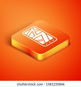Isometric Infographic of city map navigation icon isolated on orange background. Mobile App Interface concept design. Geolacation concept.  Vector Illustration