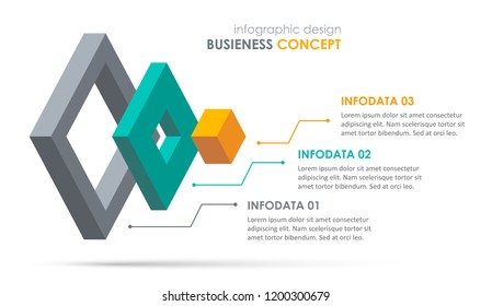 Isometric Infographic design with 3 options leves or steps. Infographics for business concept. Can be used for presentations banner, workflow layout, process diagram, flow chart, info graph