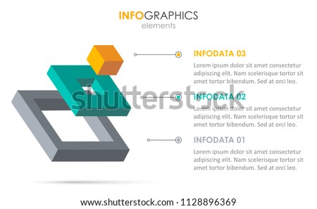 Isometric Infographic design with 3 options leves or steps. Infographics for business concept. Can be used for presentations banner, workflow layout, process diagram, flow chart, info graph