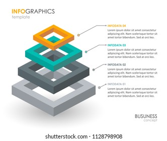 Isometric Infographic design with 4 options leves or steps. Infographics for business concept. Can be used for presentations banner, workflow layout, process diagram, flow chart, info graph