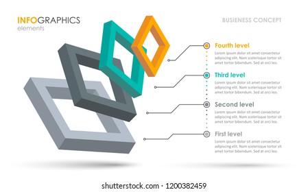 Isometric Infographic design with 4 options leves or steps. Infographics for business concept. Can be used for presentations banner, workflow layout, process diagram, flow chart, info graph