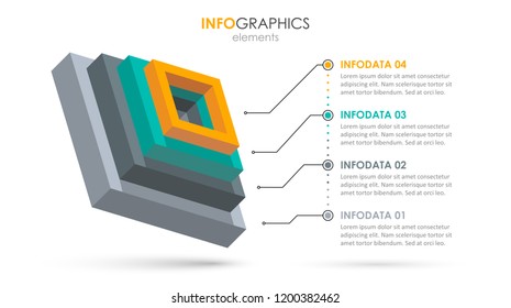 Isometric Infographic design with 4 options leves or steps. Infographics for business concept. Can be used for presentations banner, workflow layout, process diagram, flow chart, info graph