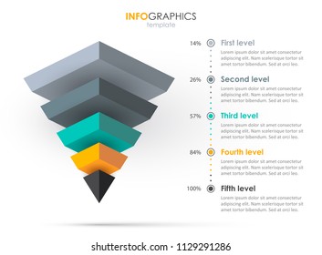 Isometric Infographic design with 5 options leves or steps. Infographics for business concept. Can be used for presentations banner, workflow layout, process diagram, flow chart, info graph