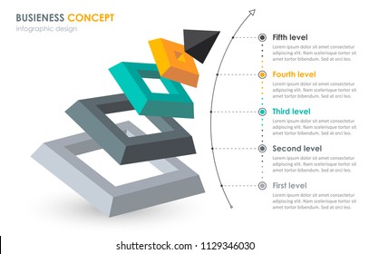 Isometric Infographic design with 5 options leves or steps. Infographics for business concept. Can be used for presentations banner, workflow layout, process diagram, flow chart, info graph