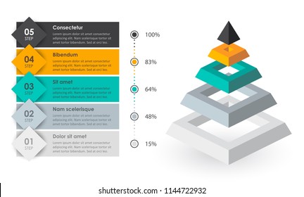 Isometric Infographic design with 5 options leves or steps. Infographics for business concept. Can be used for presentations banner, workflow layout, process diagram, flow chart, info graph