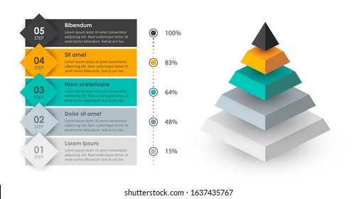 Isometric Infographic design with 5 options leves or steps. Infographics for business concept. Can be used for presentations banner, workflow layout, process diagram, flow chart, info graph