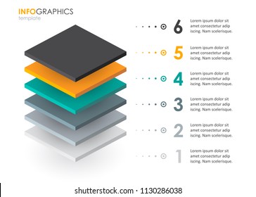 Isometric Infographic design with 6 options leves or steps. Infographics for business concept. Can be used for presentations banner, workflow layout, process diagram, flow chart, info graph